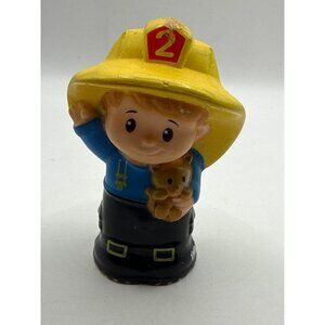 Fisher Price Little People Fire Fighter No 2 Yellow Hat Blue Shirt Kitten Hero